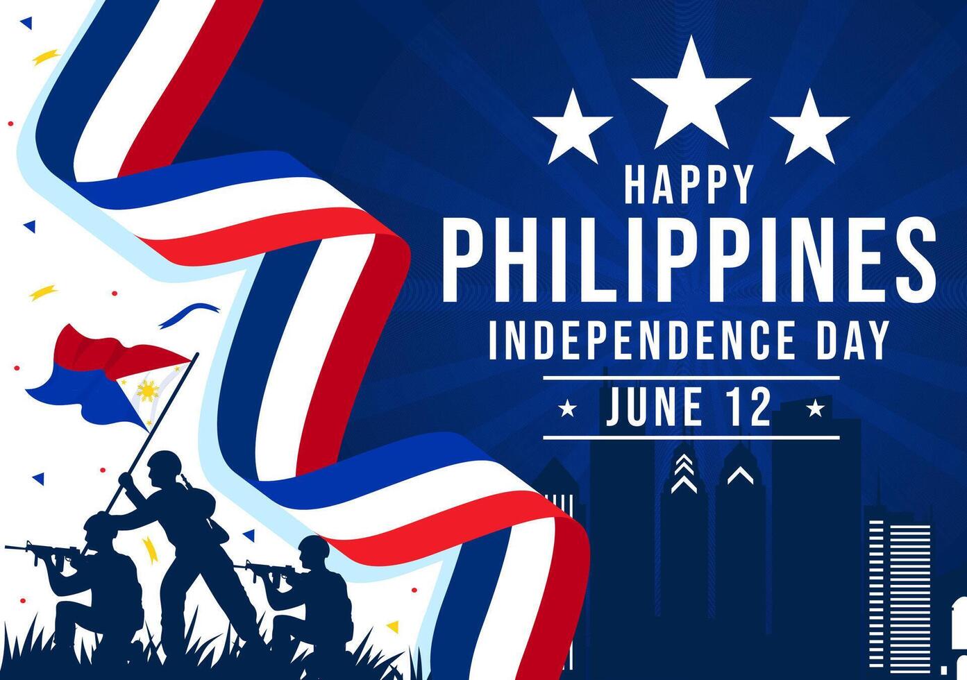 philippines indépendance journée vecteur illustration sur 12 juin avec agitant drapeau et ruban dans nationale vacances fête plat dessin animé Contexte