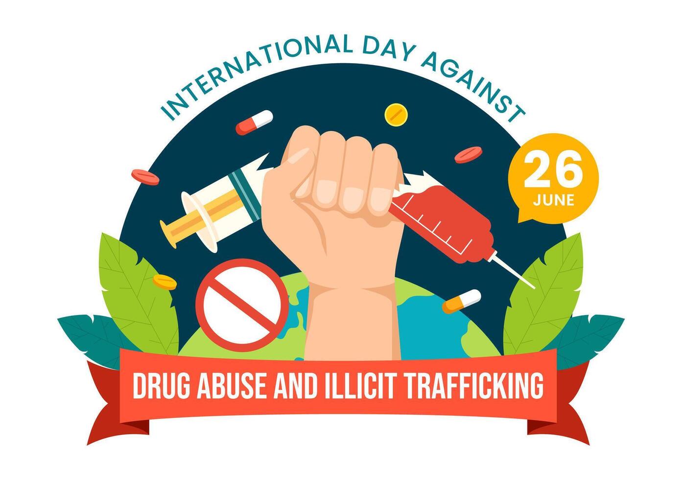 international journée contre drogue abuser de et illicite trafic vecteur illustration avec anti narcotiques à éviter drogues et médicaments dans plat Contexte