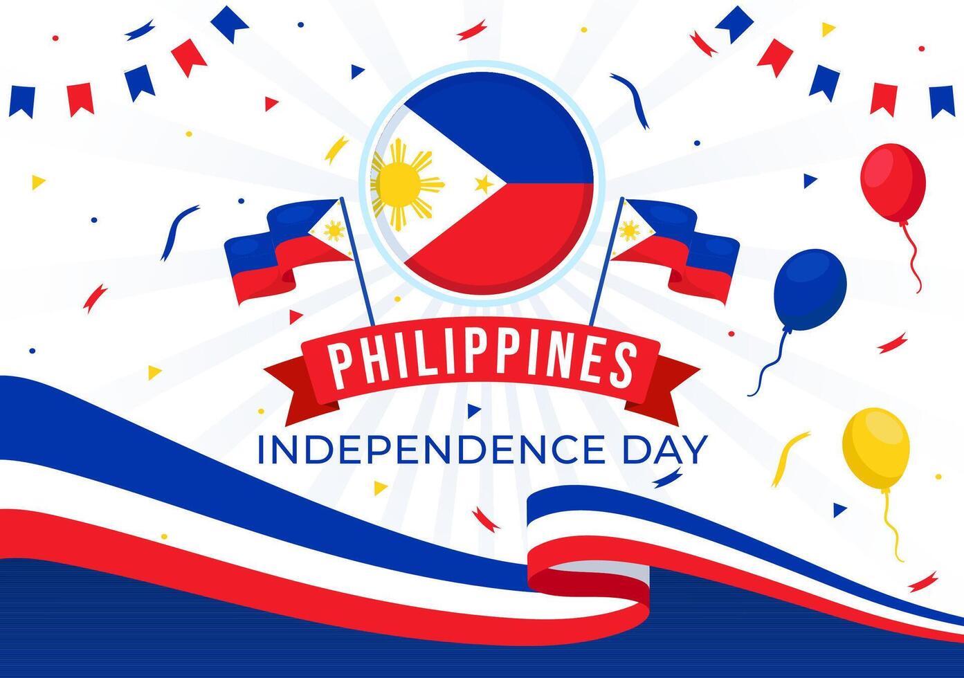 philippines indépendance journée vecteur illustration sur 12 juin avec agitant drapeau et ruban dans nationale vacances fête plat dessin animé Contexte