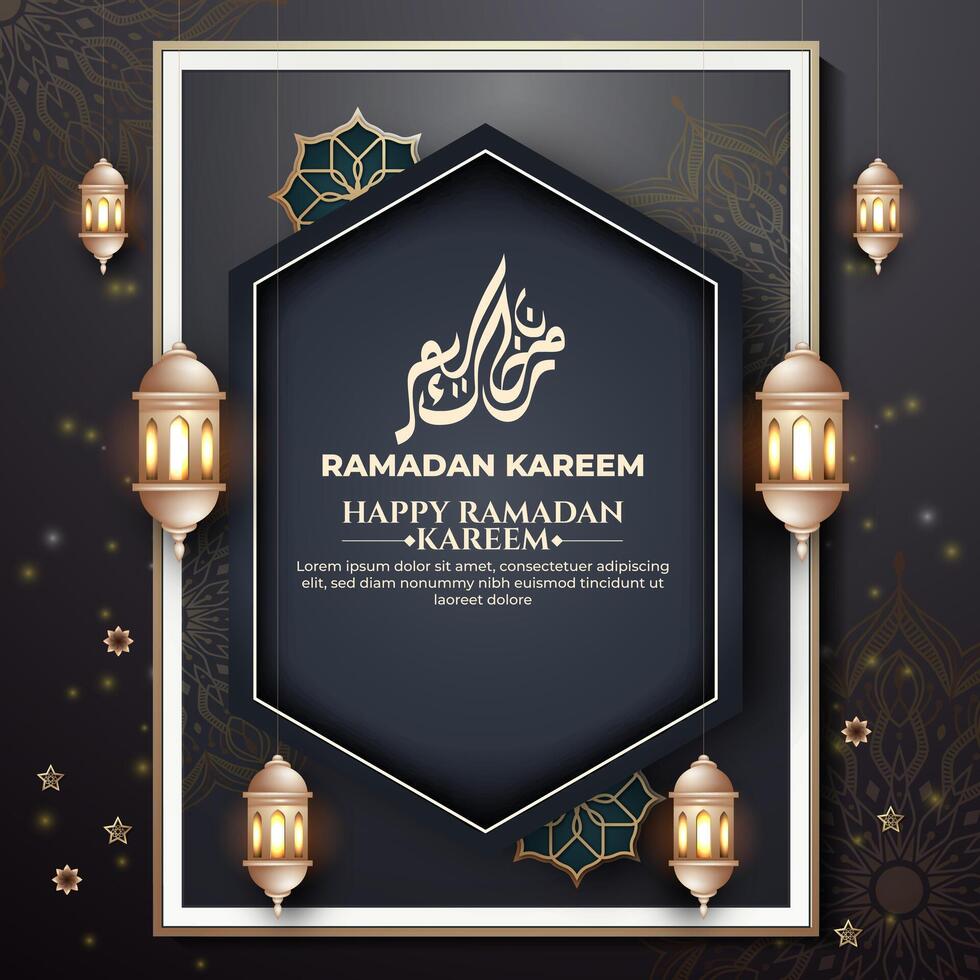 réaliste Ramadan Contexte avec islamique modèle, lanterne, pour bannière, salutation carte vecteur