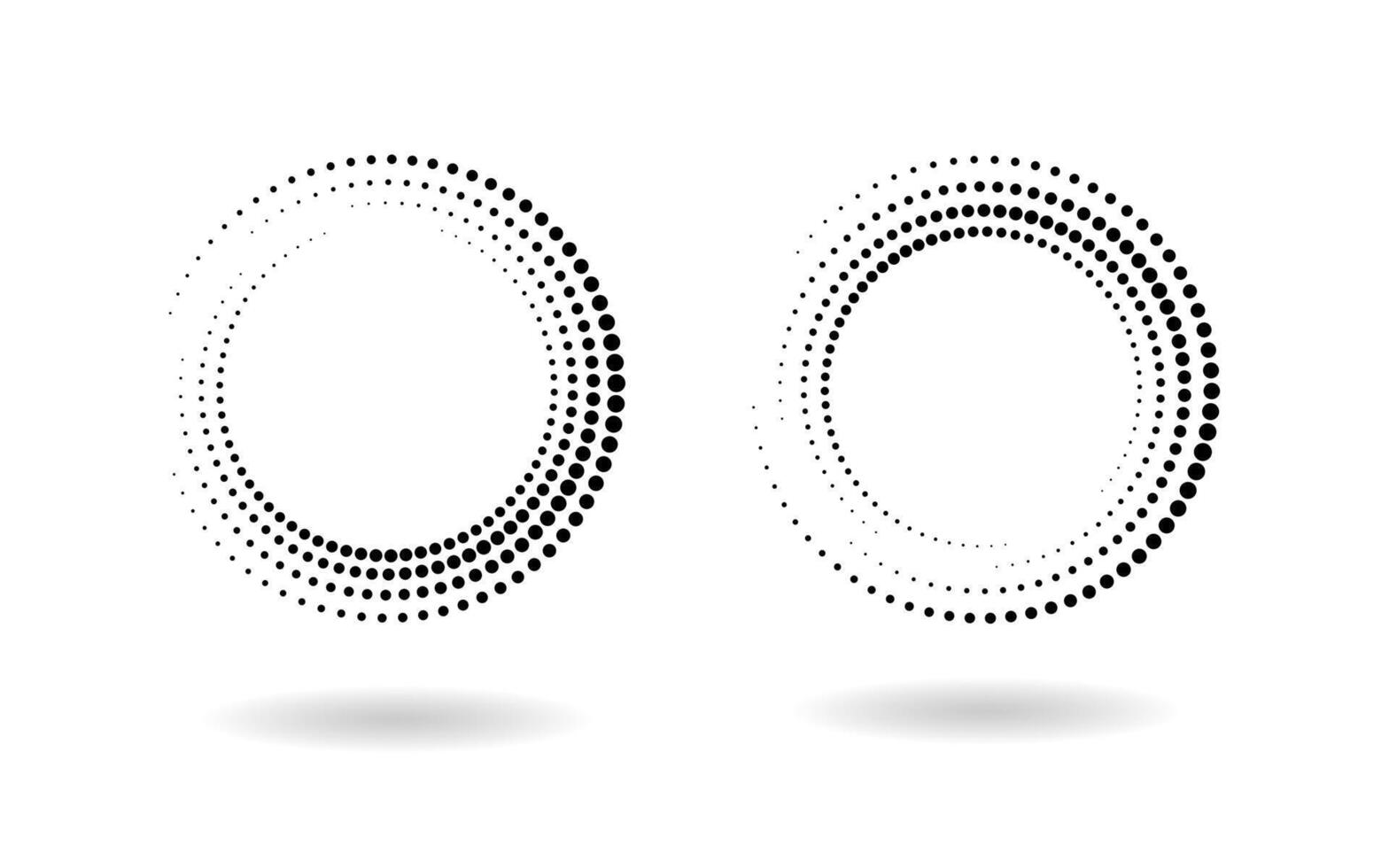 demi-teinte circulaire à pois cadres ensemble. cercle points isolé sur le blanc Contexte. logo conception élément pour médical, traitement, cosmétique. rond frontière en utilisant demi-teinte cercle points texture. vecteur