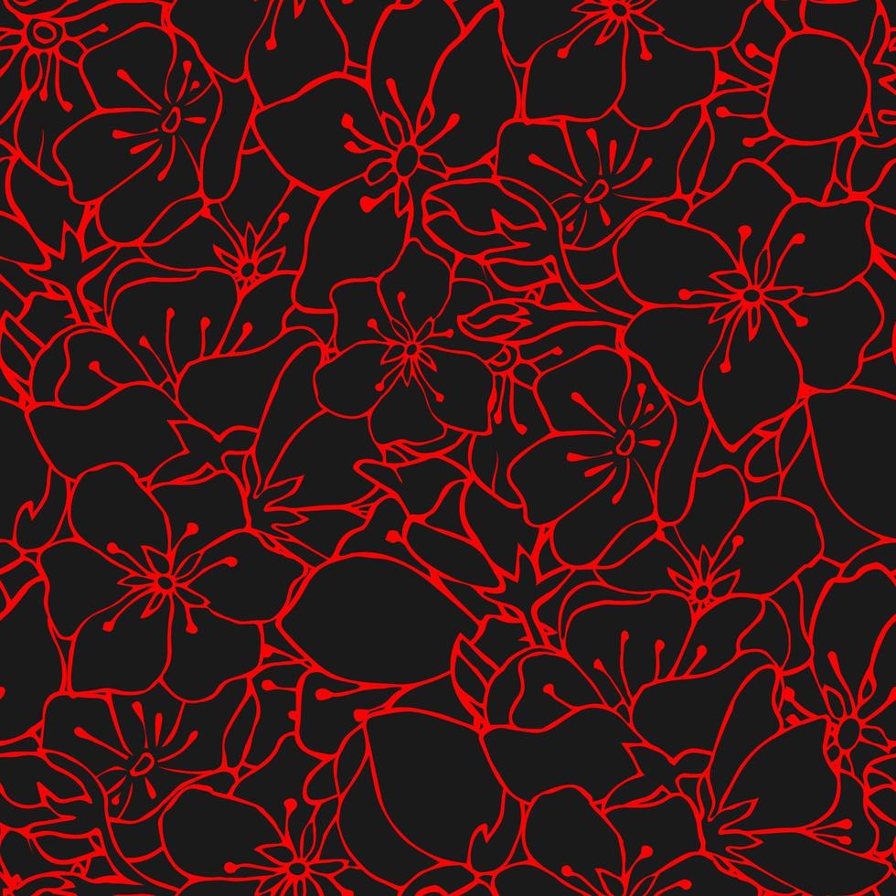 fond transparent avec des couleurs. illustration vectorielle. vecteur de stock. imprimé floral. fond noir. contour rouge