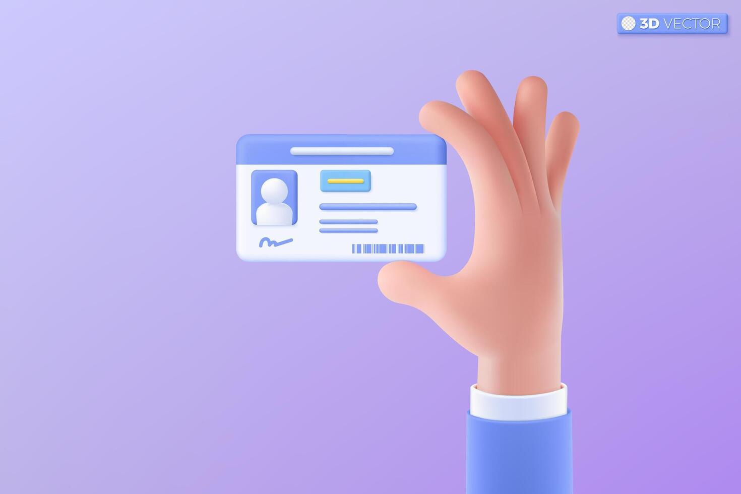 3d chauffeur Licence ou id carte avec photo icône symbole. Plastique carte, badge icône, Sécurité carte, employé carte, branché et moderne concept. 3d vecteur isolé illustration, dessin animé pastel minimal style.