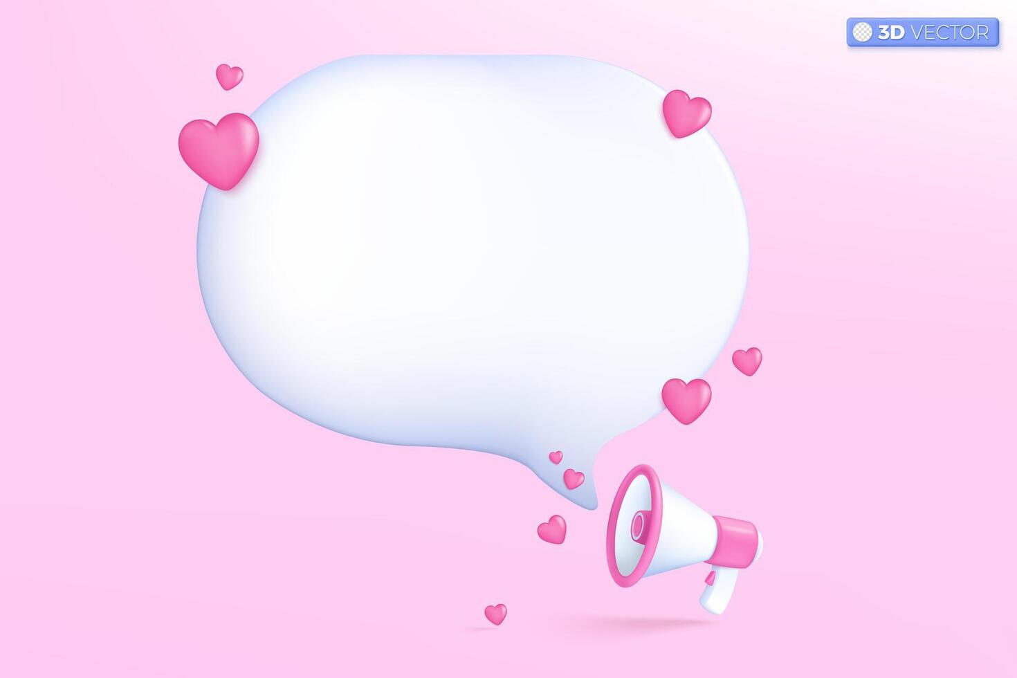 3d mégaphone orateur et rose cœur icône symbole. la Saint-Valentin jour, rencontre, haut-parleur, mignonne 3d cœur, mère jour, l'amour romantique concept. 3d vecteur isolé illustration, dessin animé pastel minimal style.