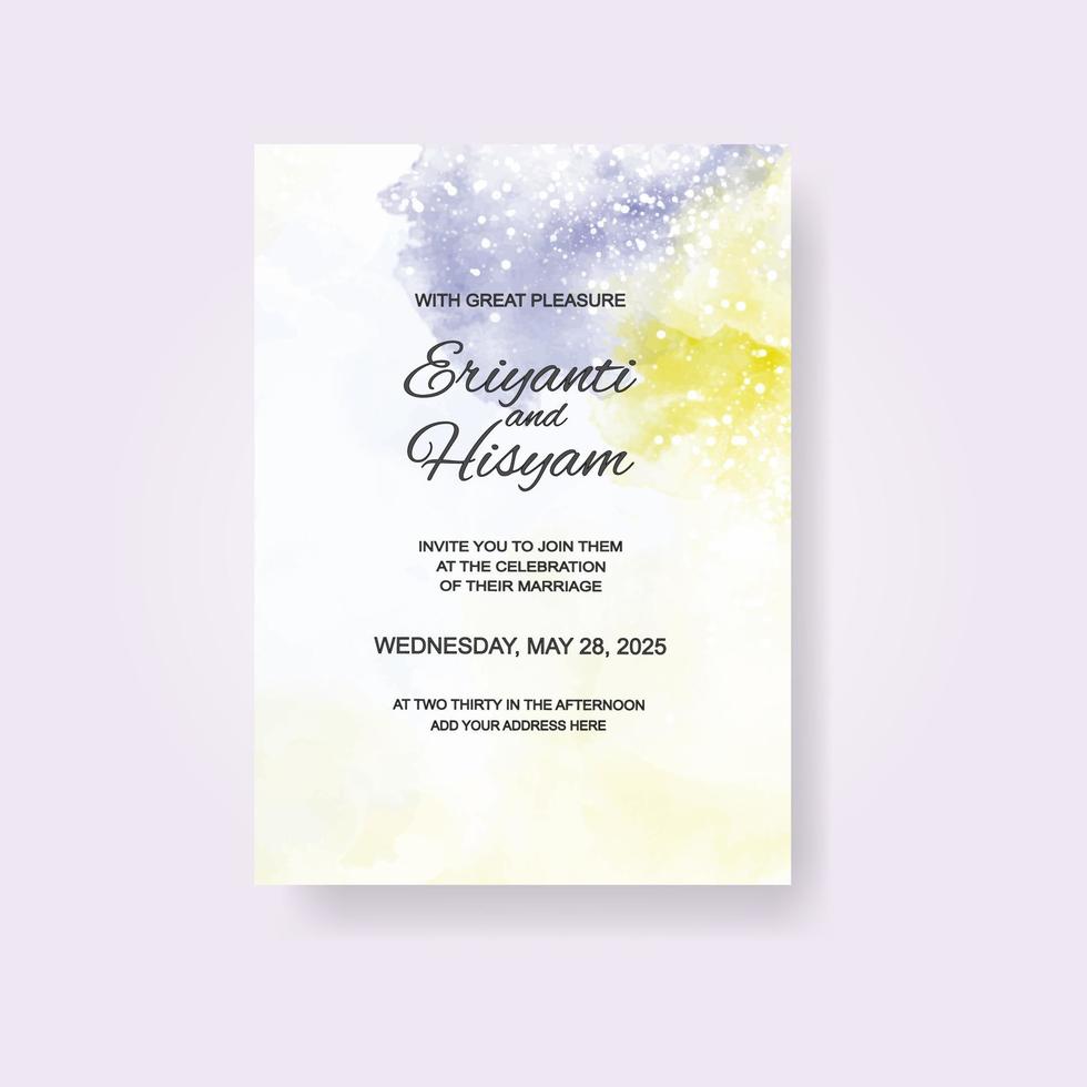 carte d'invitation de mariage aquarelle. belle aquarelle de carte de mariage avec splash. vecteur