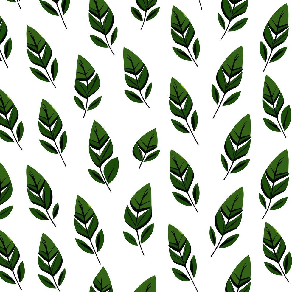 illustration de une modèle de vert feuilles sur une blanc Contexte. vecteur