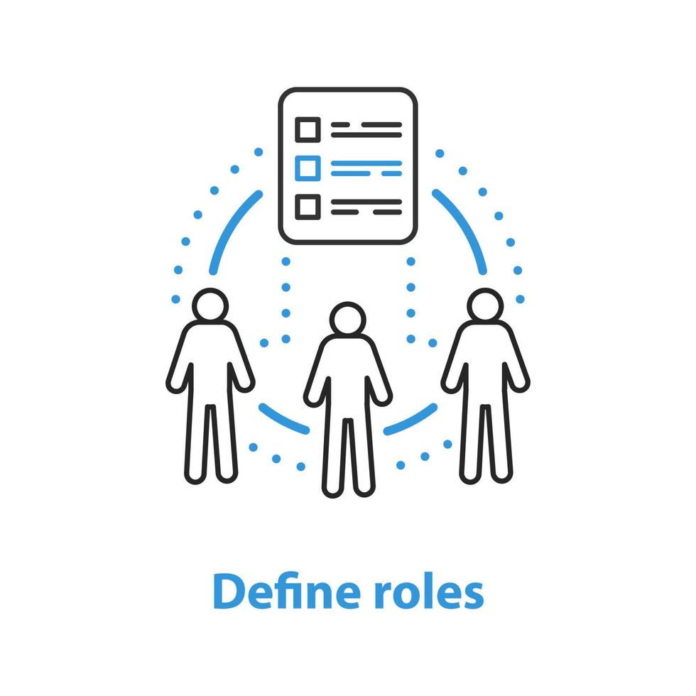 définir l'icône de concept de rôles. illustration de fine ligne d'idée de travail d'équipe. devoirs du travail. dessin de contour isolé de vecteur