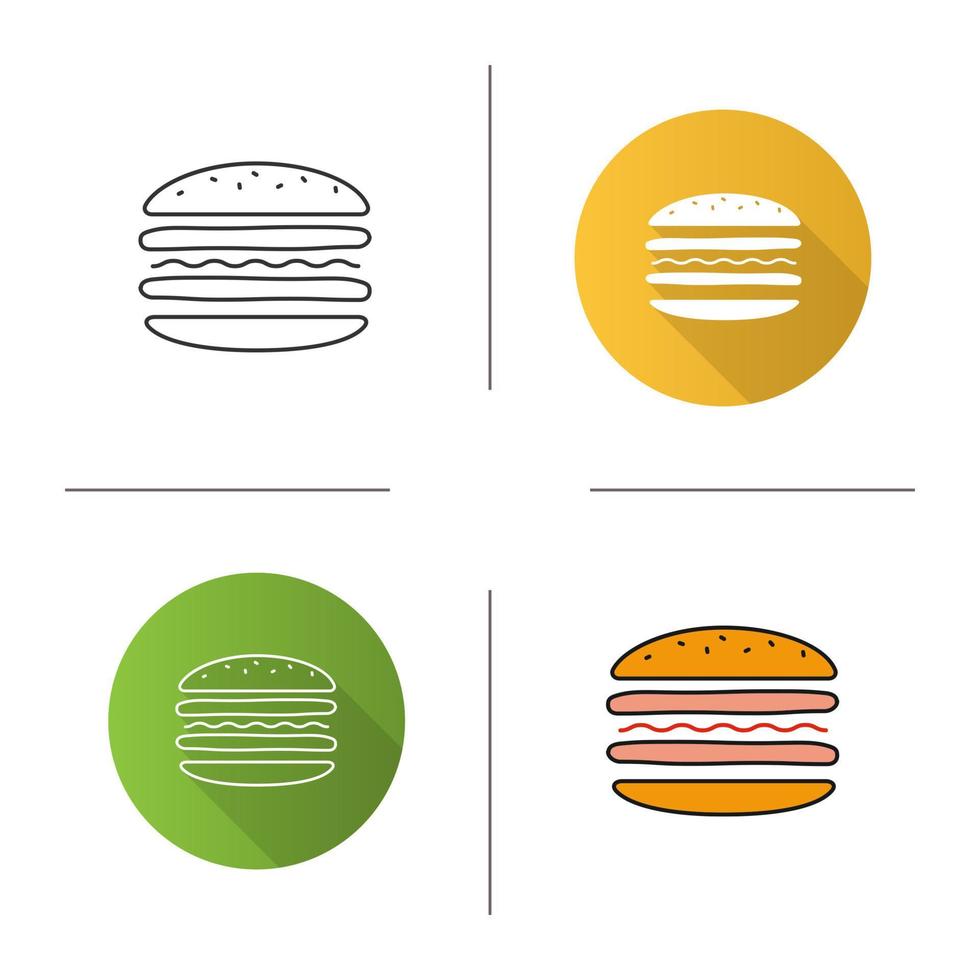 icône en coupe de hamburger. design plat, styles linéaires et de couleur. sandwich. assemblage de hamburgers. illustrations vectorielles isolées vecteur