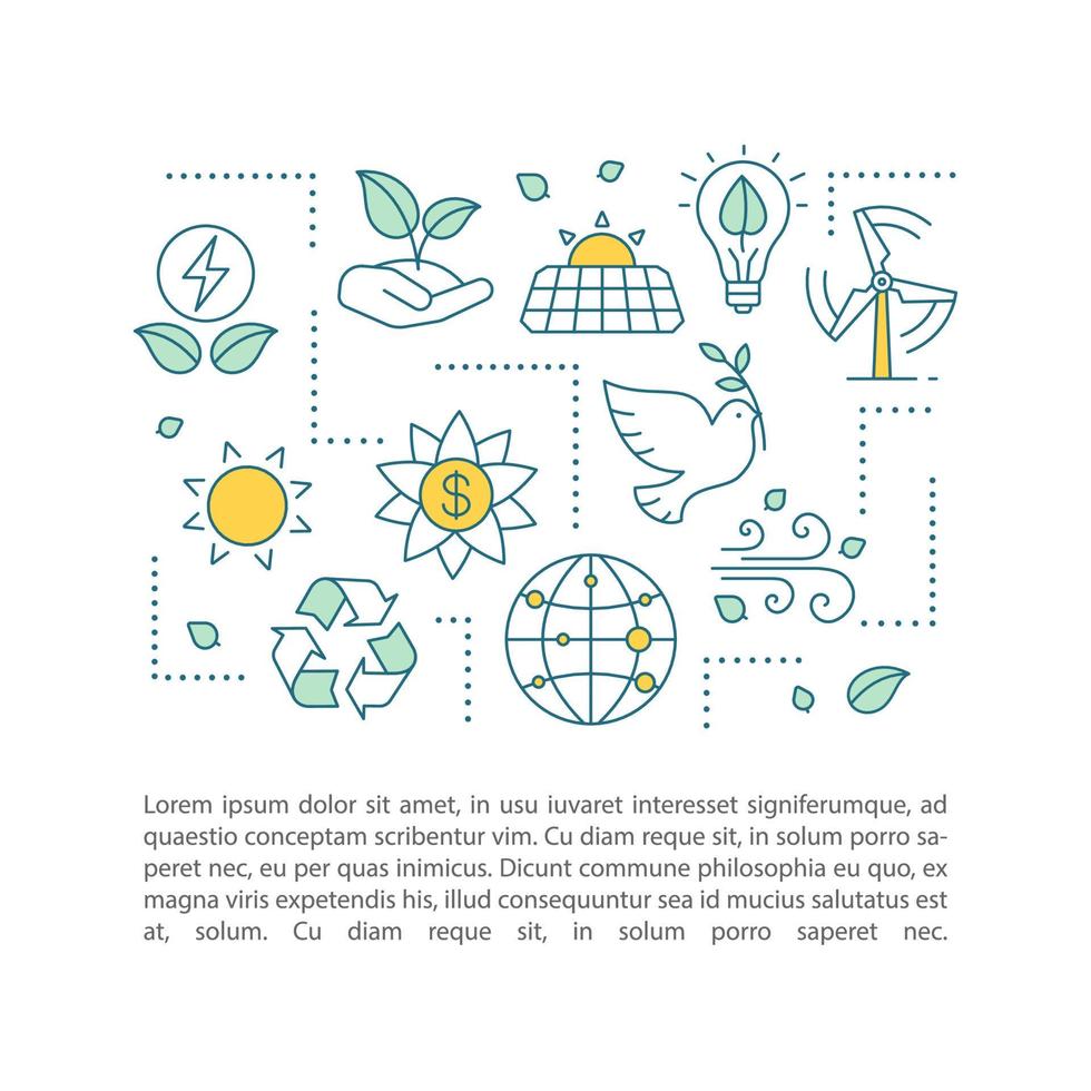 illustration linéaire de concept d'économie de planète. protection de la nature. écologie. article, brochure, mise en page de magazine. Jour de la Terre. protection de l'environnement. icônes avec des zones de texte. dessin isolé de vecteur