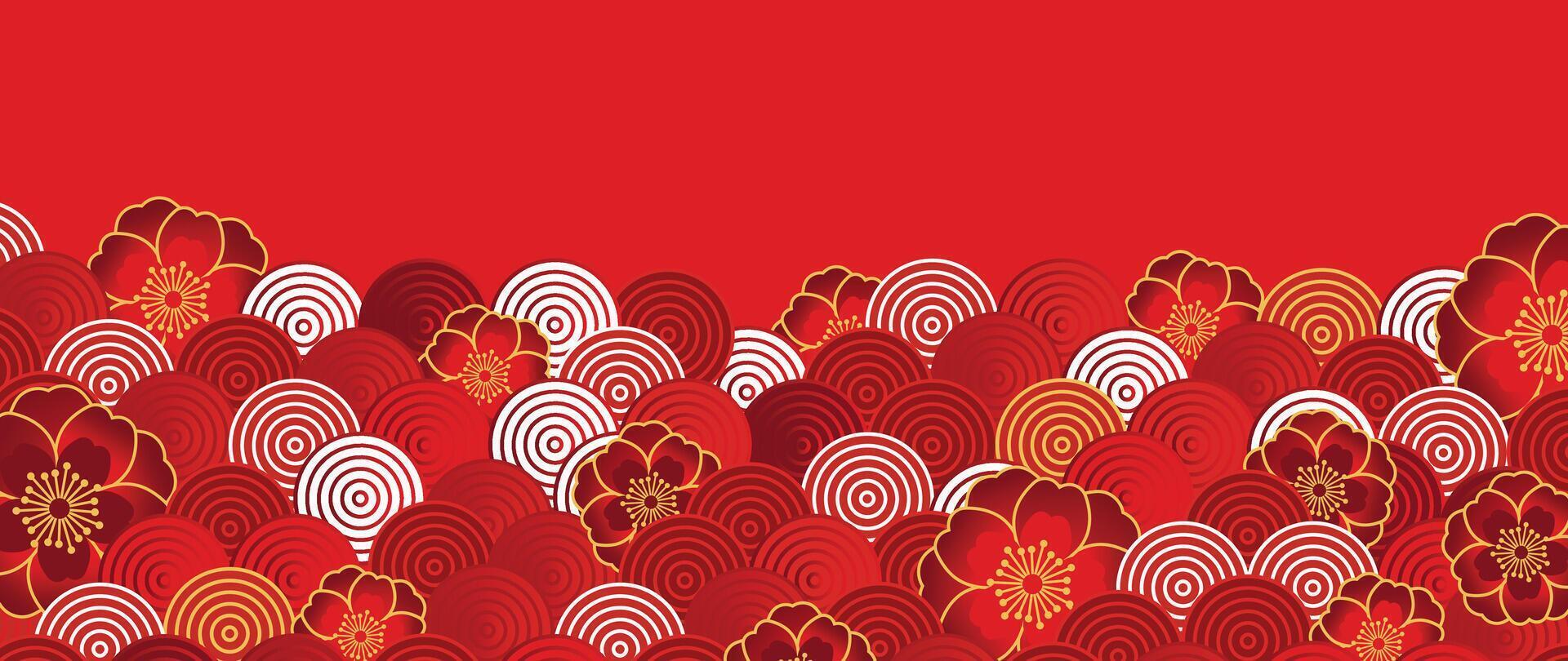 content chinois Nouveau année toile de fond vecteur. fond d'écran conception avec fleur, chinois modèle sur rouge Contexte. moderne luxe Oriental illustration pour couverture, bannière, site Internet, décor, frontière, Cadre. vecteur