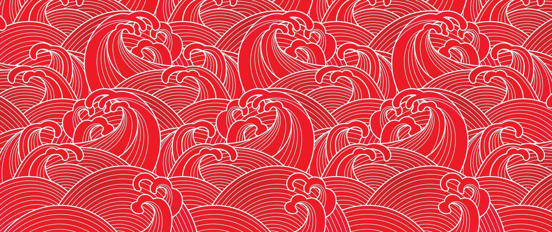 content chinois Nouveau année toile de fond vecteur. fond d'écran conception avec chinois mer vague sur rouge Contexte. moderne luxe Oriental illustration pour couverture, bannière, site Internet, décor, frontière, Cadre. vecteur