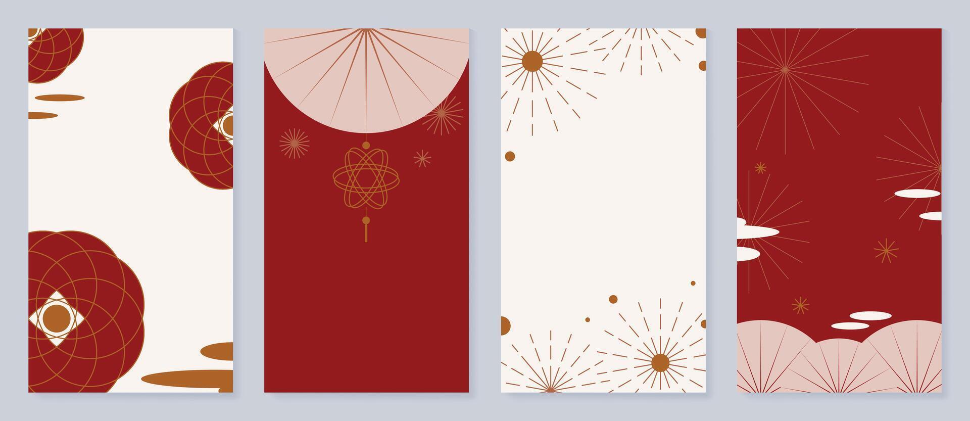 chinois Nouveau année couverture Contexte vecteur. luxe Contexte conception avec chinois suspendu, feu d'artifice, nuage, doubler. moderne Oriental illustration pour couverture, bannière, site Internet, social médias. vecteur