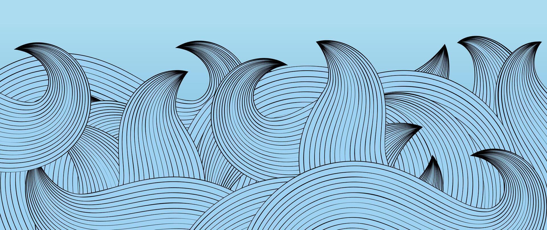 Japonais mer vague Contexte vecteur. fond d'écran conception avec bleu et noir océan vague modèle toile de fond. moderne luxe Oriental illustration pour couverture, bannière, site Internet, décor, frontière. vecteur