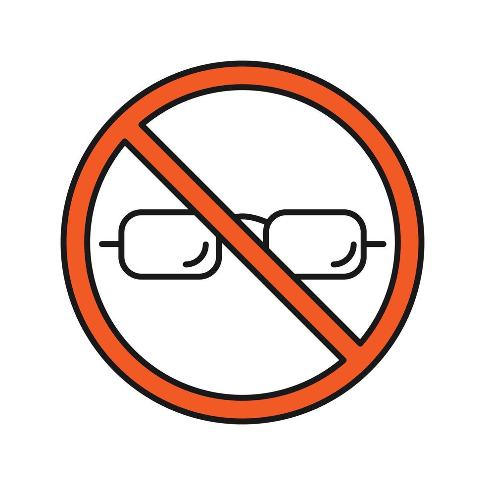 signe interdit avec l'icône de couleur de lunettes. interdiction des lunettes de soleil. illustration vectorielle isolée vecteur