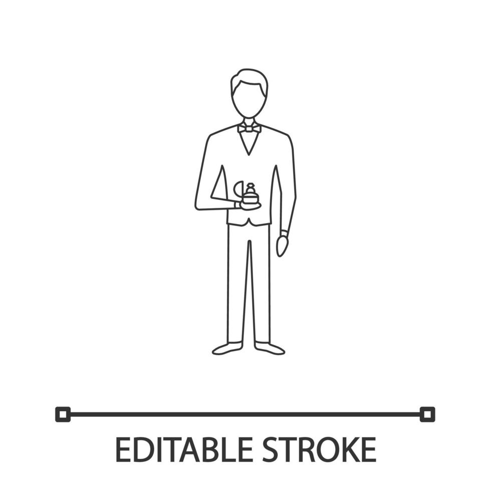 icône linéaire de proposition de mariage. illustration de la ligne mince. homme tenant la boîte avec anneau. fiancé, époux. engagement. offre de mariage. mariage. dessin de contour isolé de vecteur de contour. trait modifiable