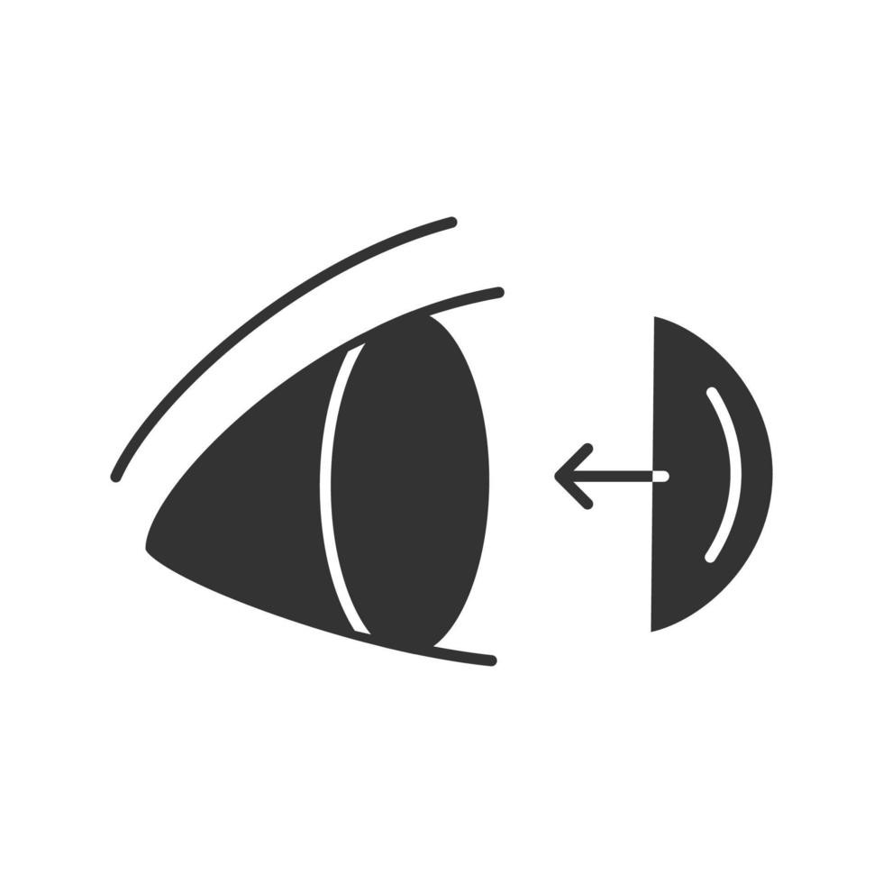 lentilles de contact oculaire mettant sur l'icône de glyphe. symbole de silhouette. espace négatif. illustration vectorielle isolée vecteur