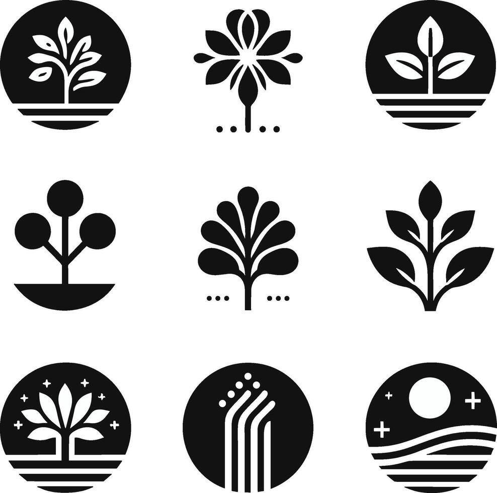 arbre ligne icône. Facile minimaliste végétaux, biologique géométrique abstrait formes feuilles et des arbres ensemble de vecteur beauté arbre logos