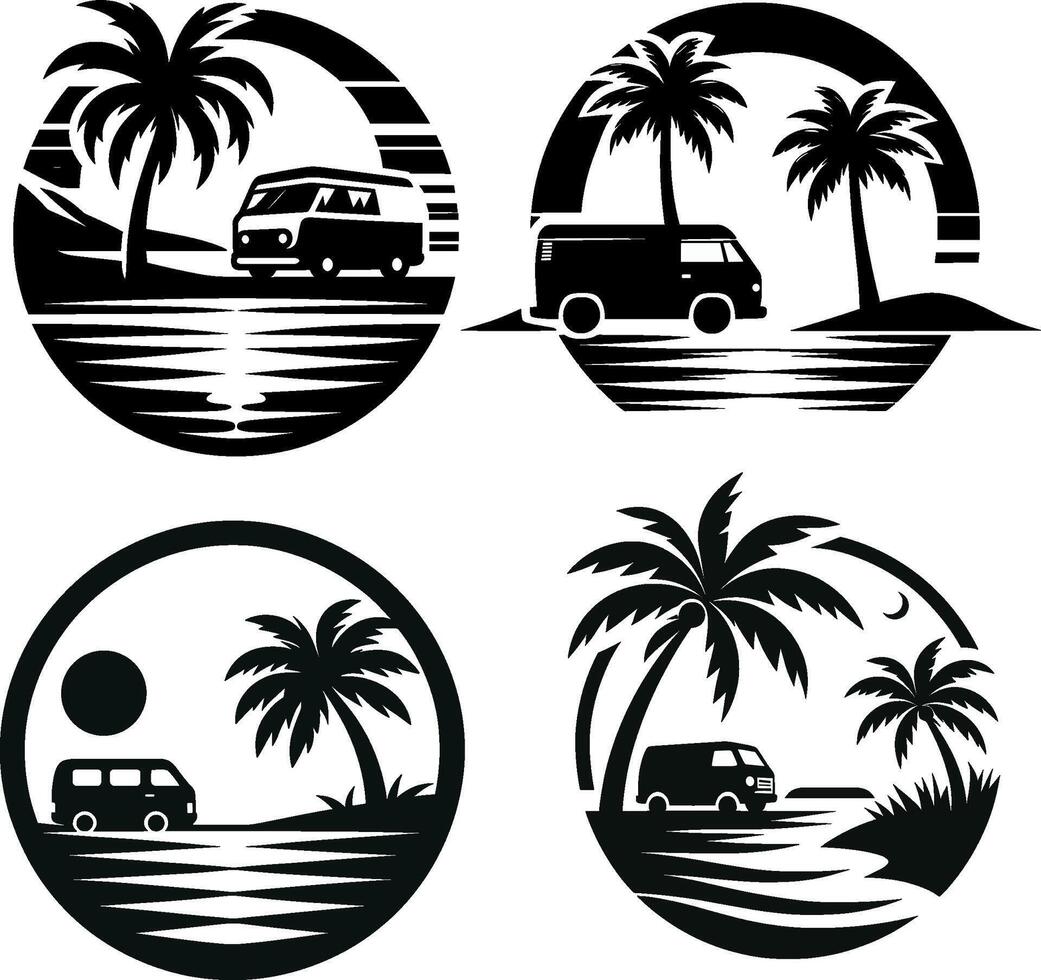 illustration de une noix de coco arbre logo conception pour une van sur le plage vecteur