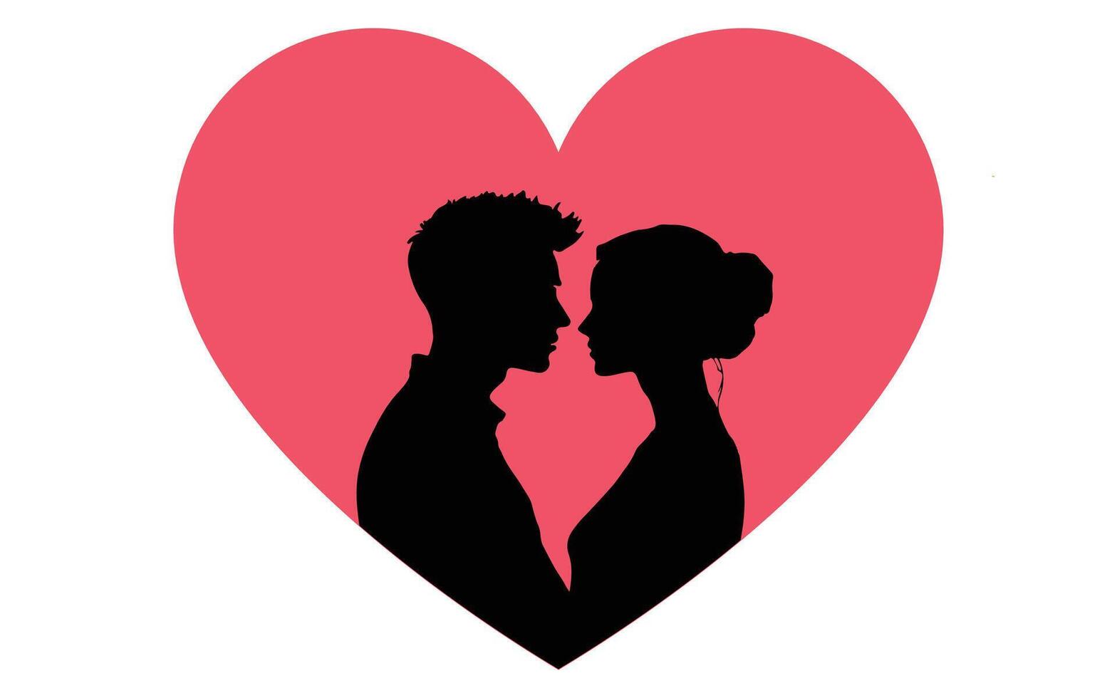 couple silhouettes dans cœur forme icône isolé. la Saint-Valentin journée avec rose l'amour vecteur silhouette.