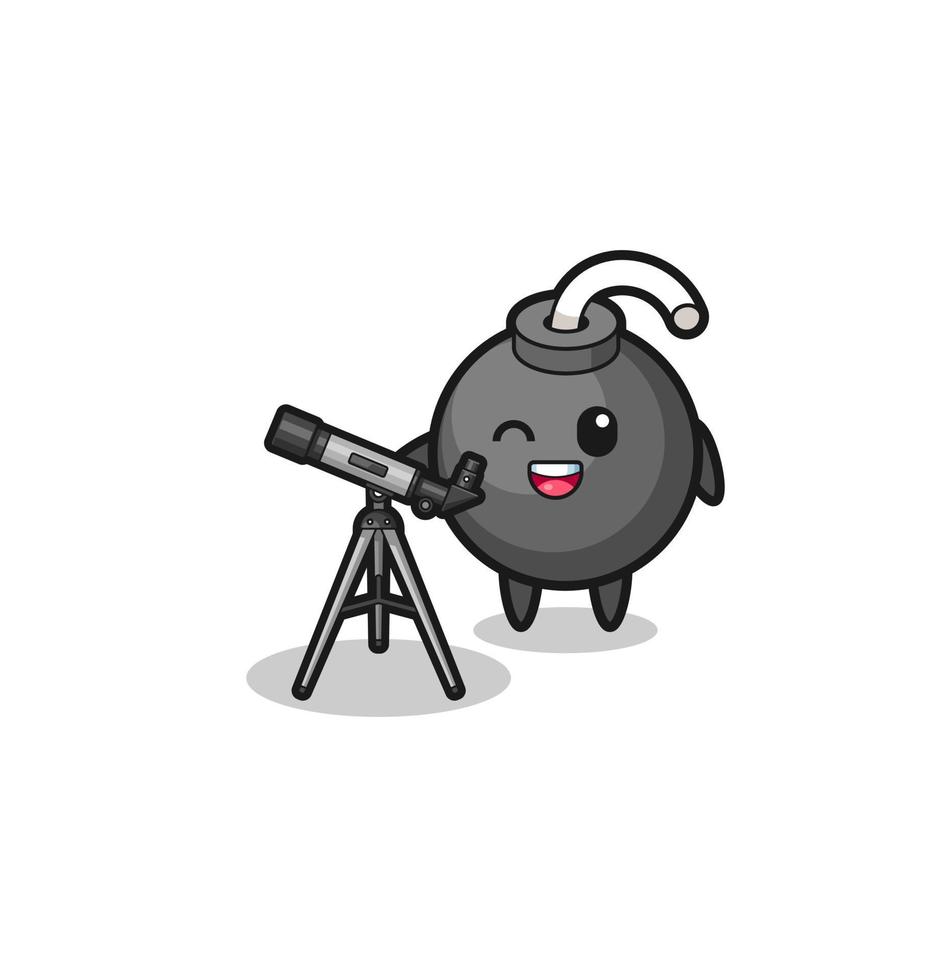 mascotte d'astronome de bombe avec un télescope moderne vecteur