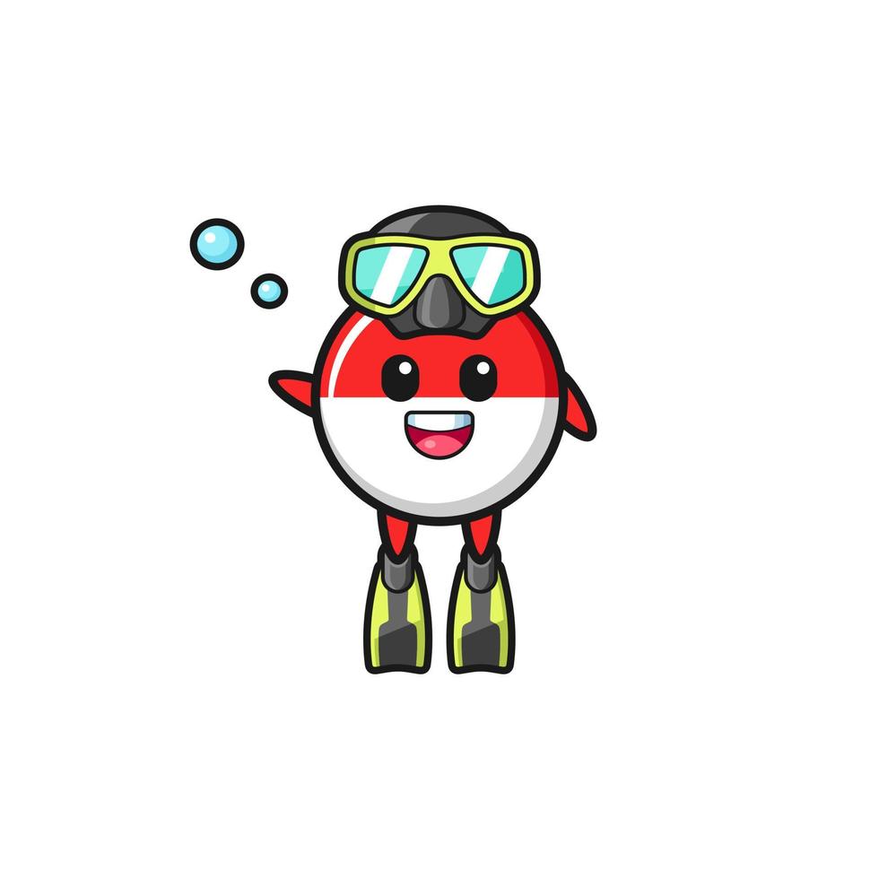 le personnage de dessin animé de plongeur de drapeau indonésien vecteur