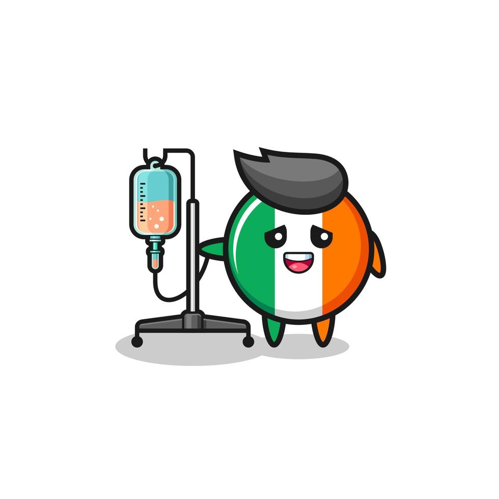 Adorable personnage du drapeau de l'irlande debout avec un poteau à infusion vecteur