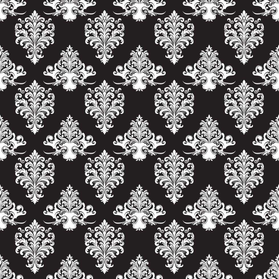 damassé en tissu textile sans couture modèle luxe décoratif ornemental blanc élément sur noir Contexte. carré style. rideau, tapis, fond d'écran, tuile, emballage, textile vecteur