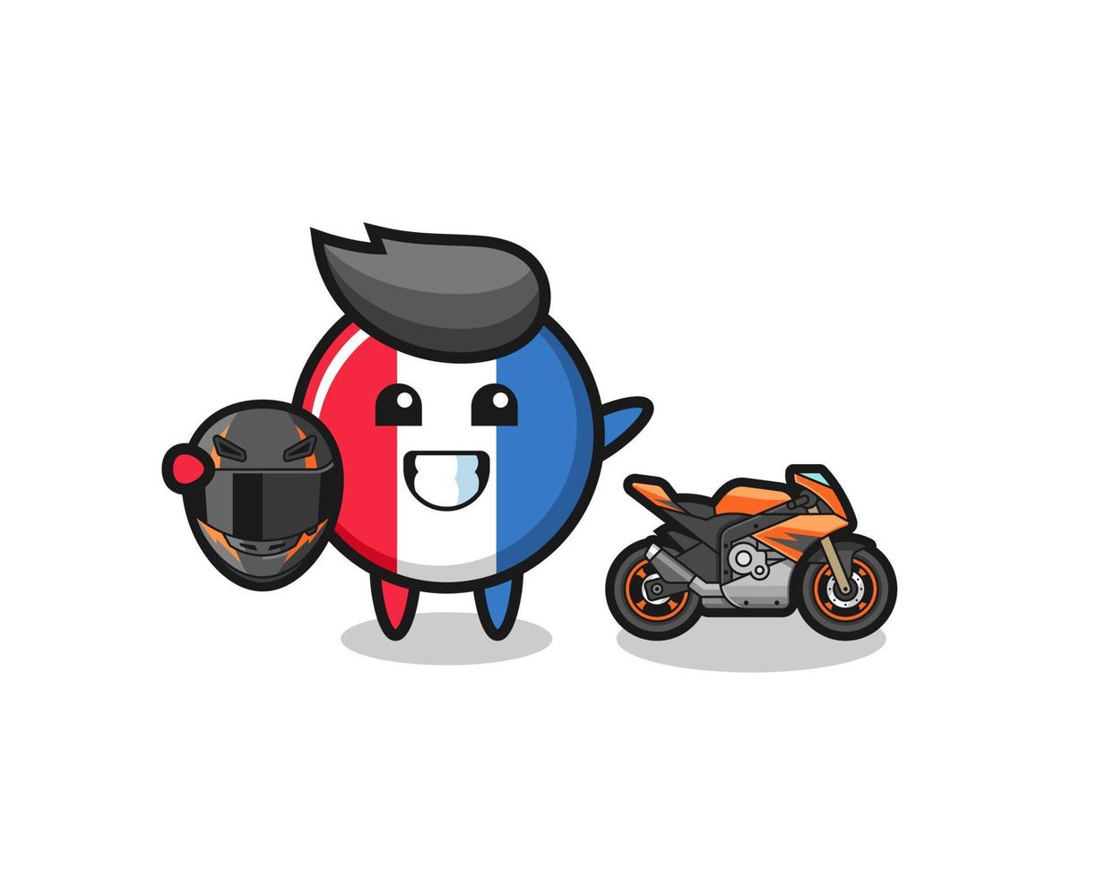 dessin animé mignon du drapeau de la france en tant que coureur de moto vecteur