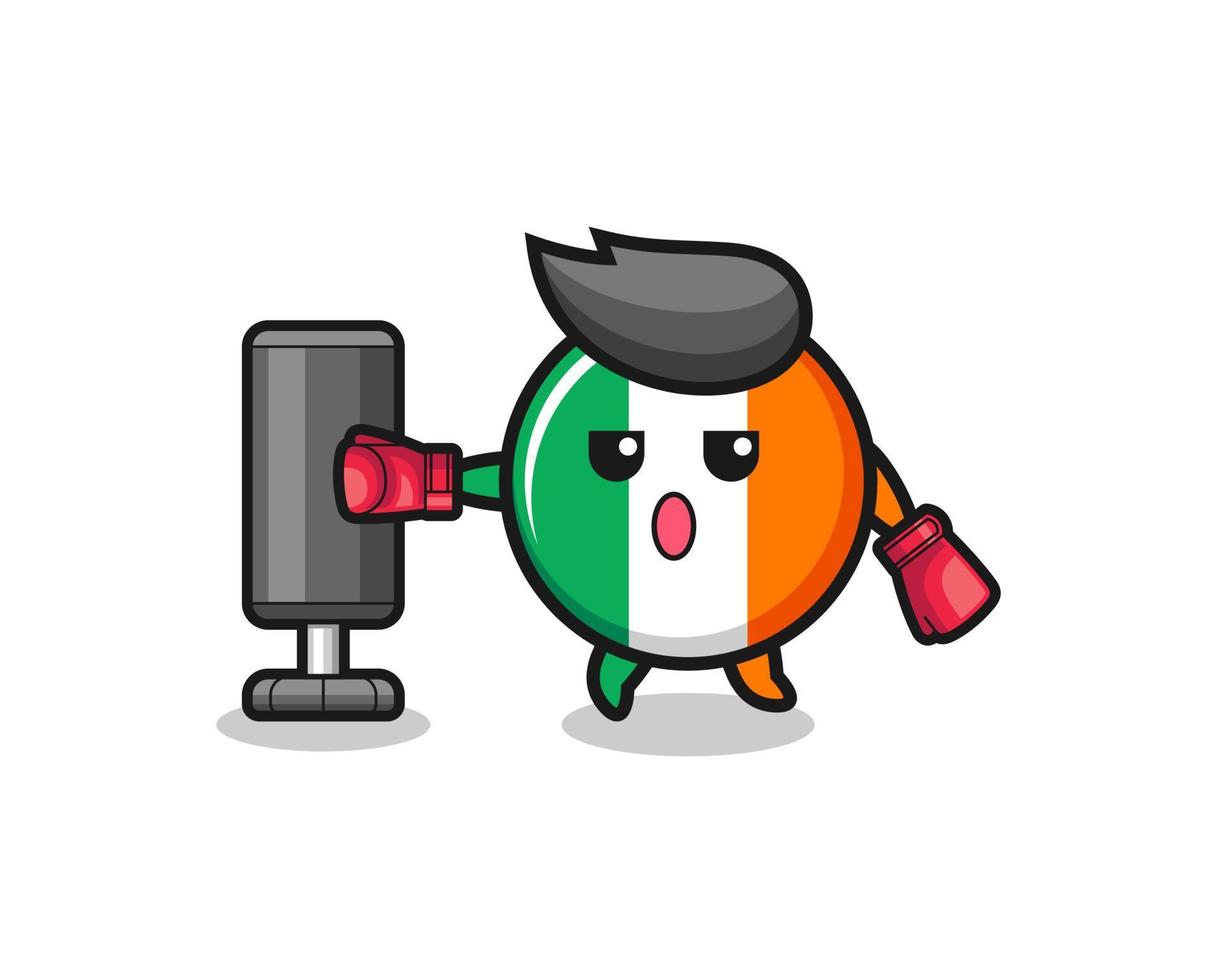 Irlande drapeau boxer cartoon faisant de la formation avec sac de boxe vecteur