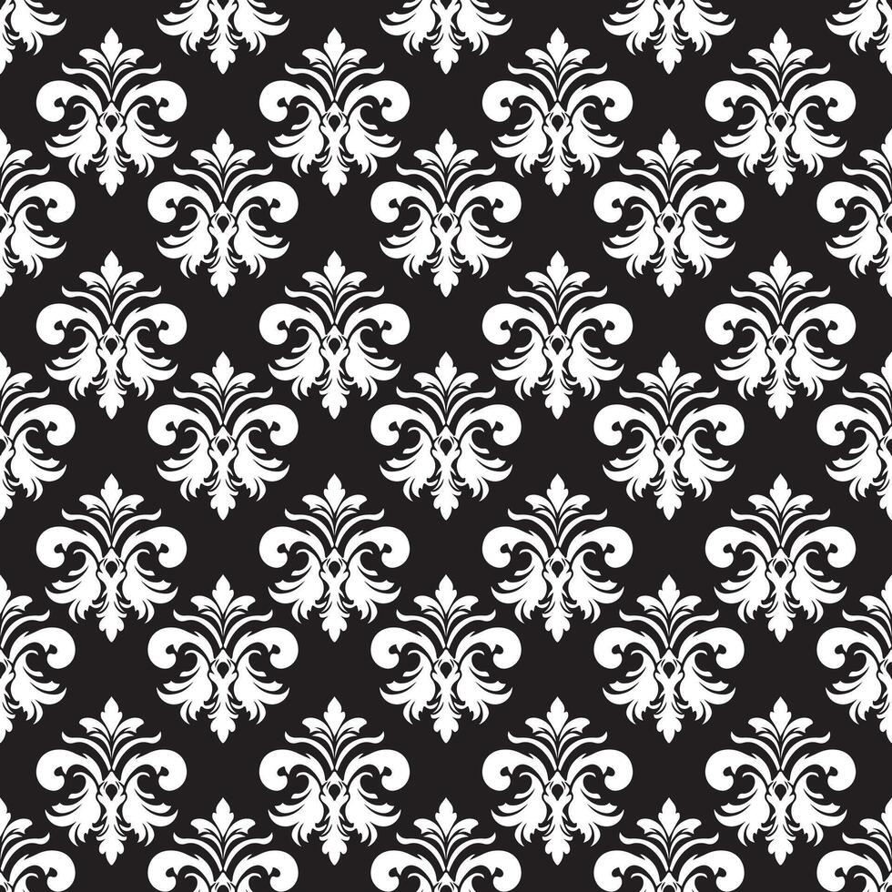 damassé en tissu textile sans couture modèle luxe décoratif ornemental blanc élément sur noir Contexte. carré style. rideau, tapis, fond d'écran, tuile, emballage, textile vecteur