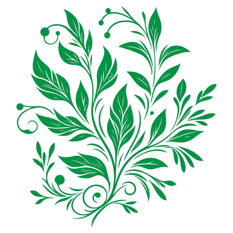 ai généré main dessiner de magnifique floral ornement vert feuilles et contour fleur floral conception élément vecteur