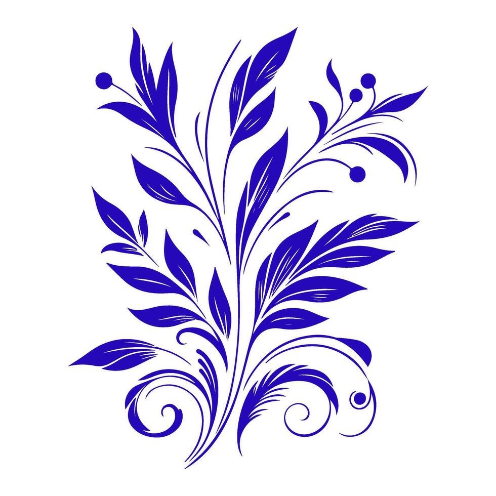 ai généré main dessiner de magnifique floral ornement bleu feuilles. contour fleur feuille vecteur