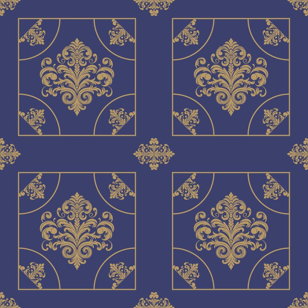 damassé en tissu textile sans couture modèle luxe décoratif ornemental floral ancien carré style. rideau, tapis, fond d'écran, vêtements, emballage, textile vecteur