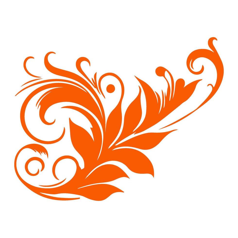 ai généré élégant tourbillonne damassé avec floral main dessiner Orange ligne style élément illustration sur blanc Contexte vecteur