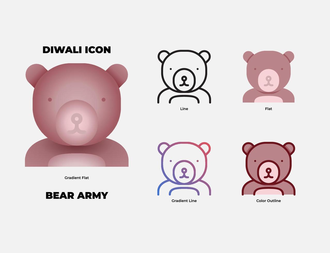 jeu d'icônes de l'armée de l'ours diwali vecteur