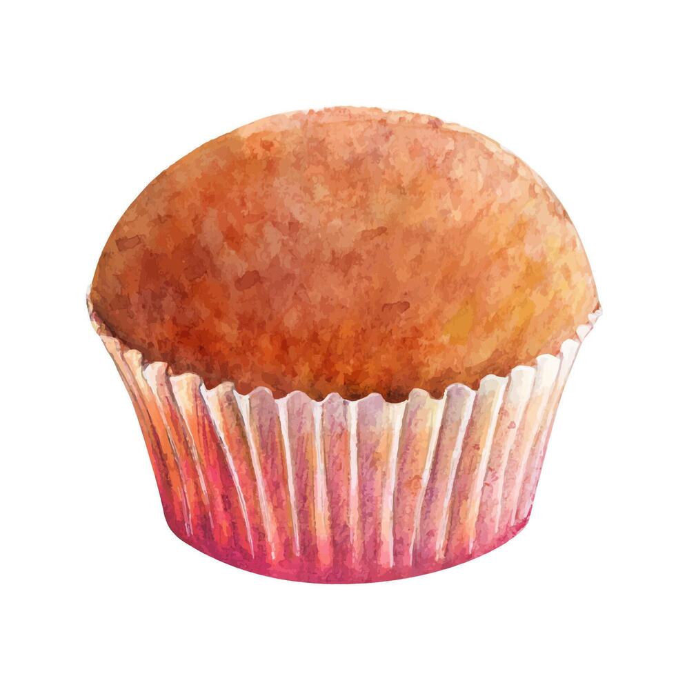 petit gâteau muffin aquarelle dessin. gâteau boulangerie savoureux dessert dans papier illustration. anniversaire fête Pâtisserie aquarelle image isolé sur blanc Contexte vecteur