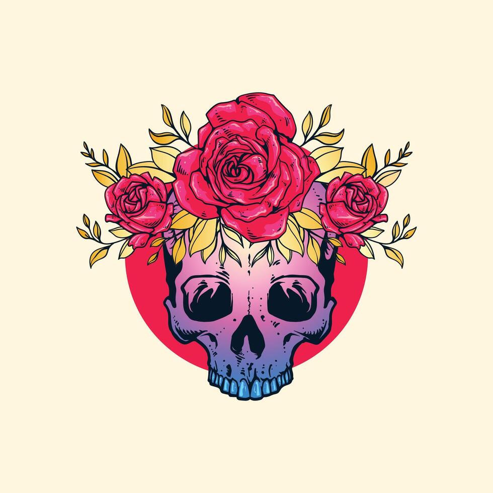 crâne et Rose fleur ouvrages d'art vecteur