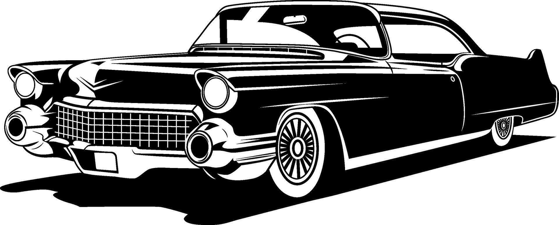 une noir et blanc dessin de une ancien classique voiture dans monochrome style vecteur