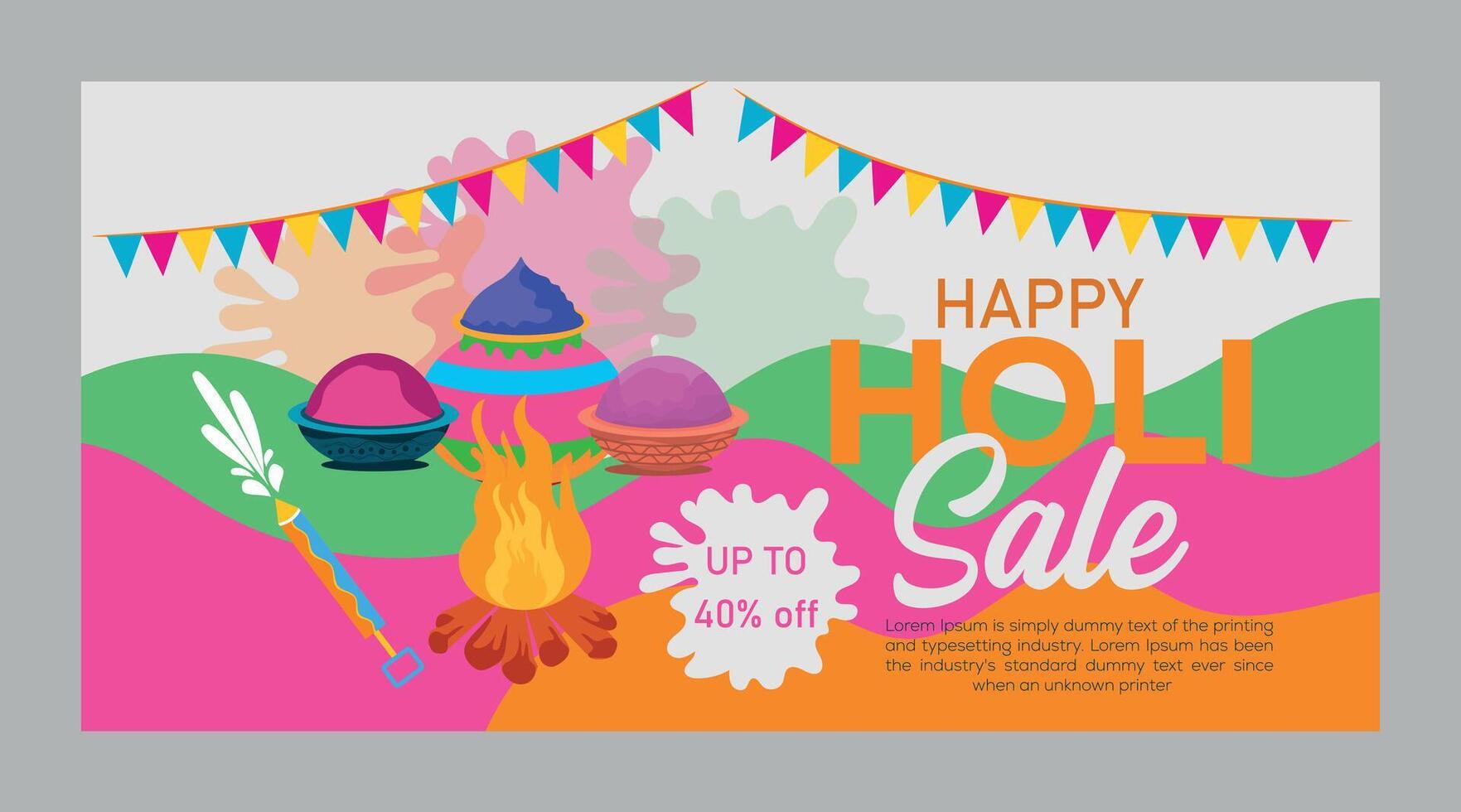 content Holi coloré bannière modèle Indien hindouisme Festival fête, social médias affiche conception et horizontal bannière modèle pour Holi Festival fête vecteur