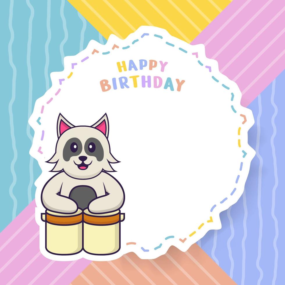 carte de voeux de joyeux anniversaire avec un personnage de dessin animé de chien mignon. illustration vectorielle vecteur