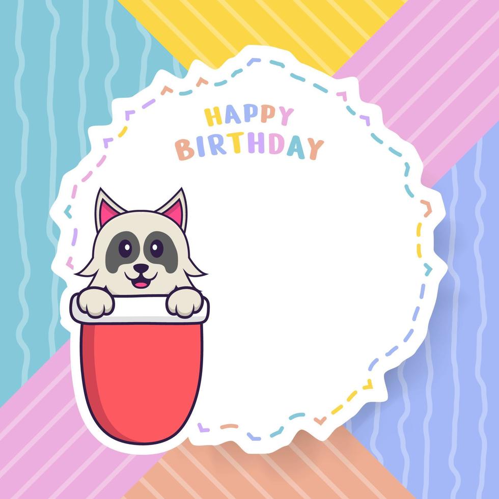 carte de voeux de joyeux anniversaire avec un personnage de dessin animé de chien mignon. illustration vectorielle vecteur