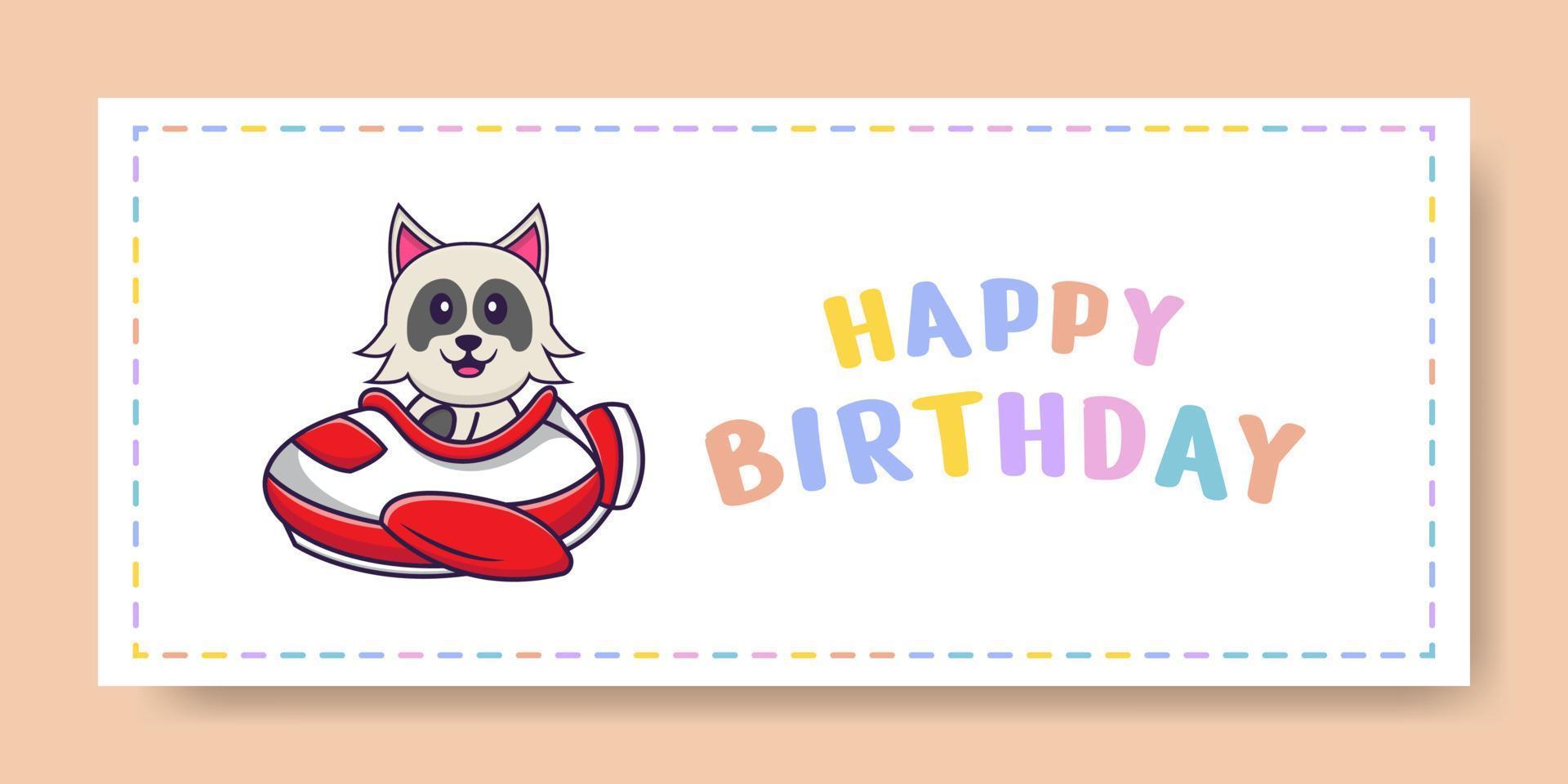 bannière de joyeux anniversaire avec un personnage de dessin animé de chien mignon. illustration vectorielle vecteur