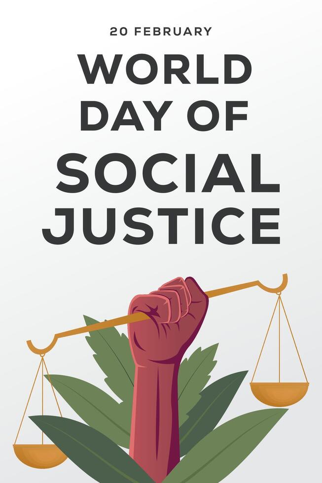 monde journée de social Justice verticale bannière illustration avec feuilles vecteur