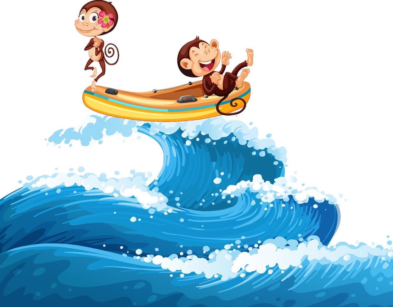 Bateau de conduite de singe heureux sur la vague de l'océan vecteur