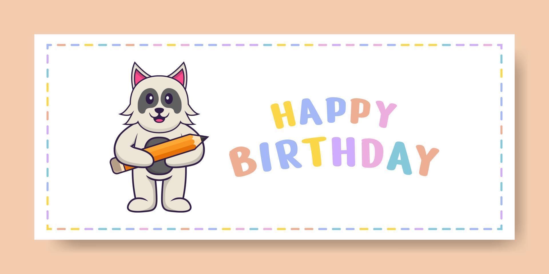 bannière de joyeux anniversaire avec un personnage de dessin animé de chien mignon. illustration vectorielle vecteur