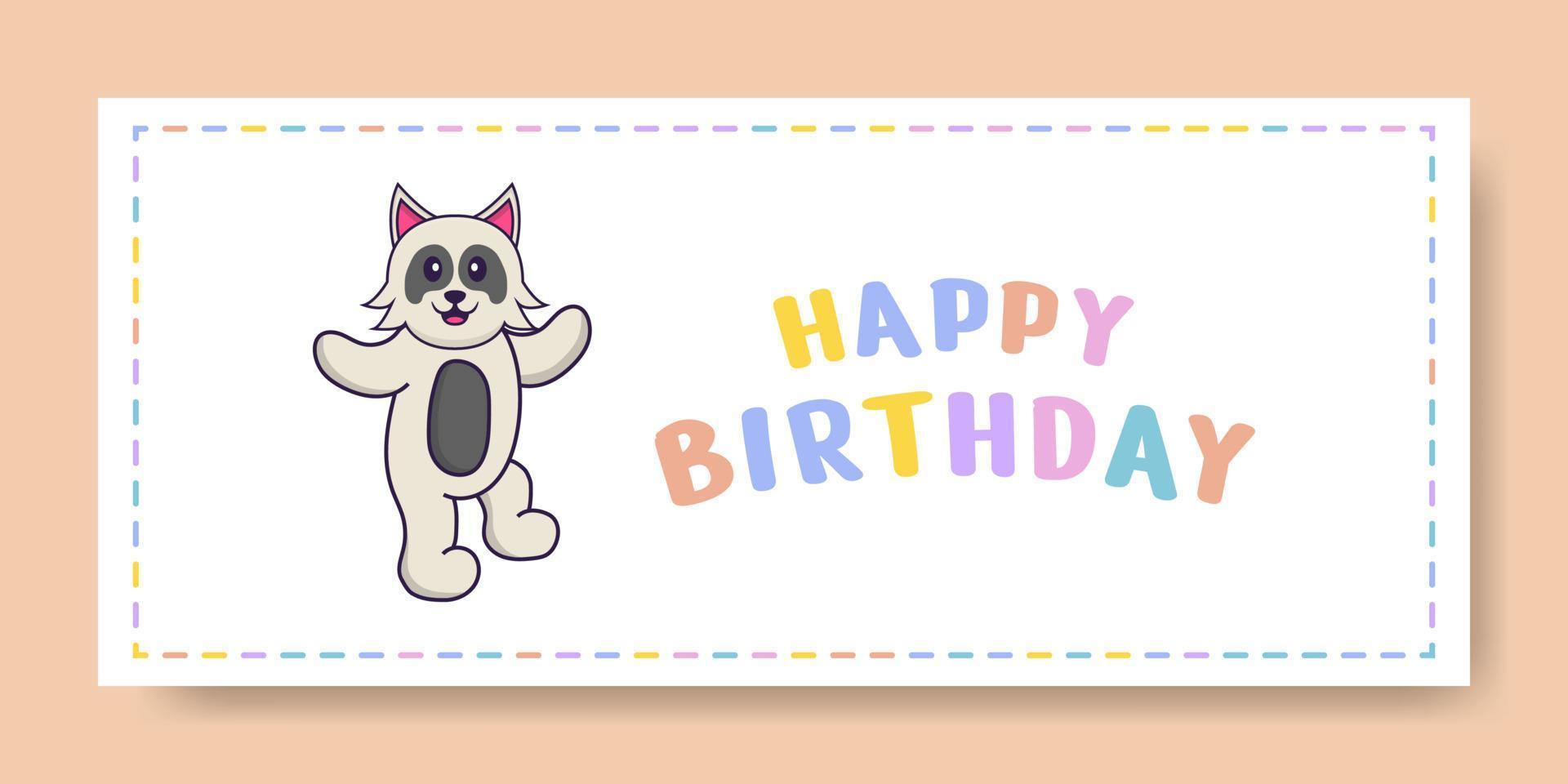 bannière de joyeux anniversaire avec un personnage de dessin animé de chien mignon. illustration vectorielle vecteur