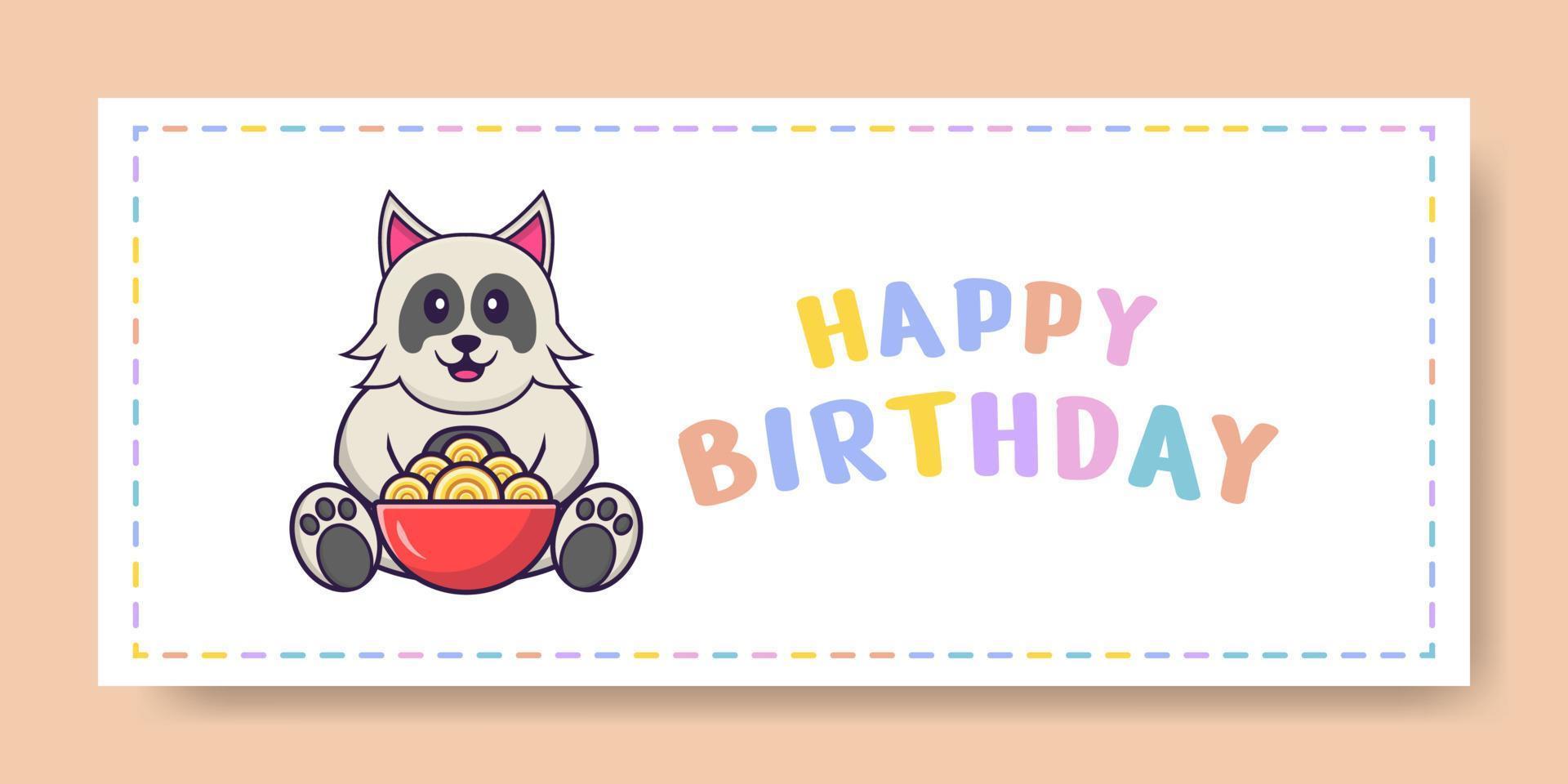 bannière de joyeux anniversaire avec un personnage de dessin animé de chien mignon. illustration vectorielle vecteur