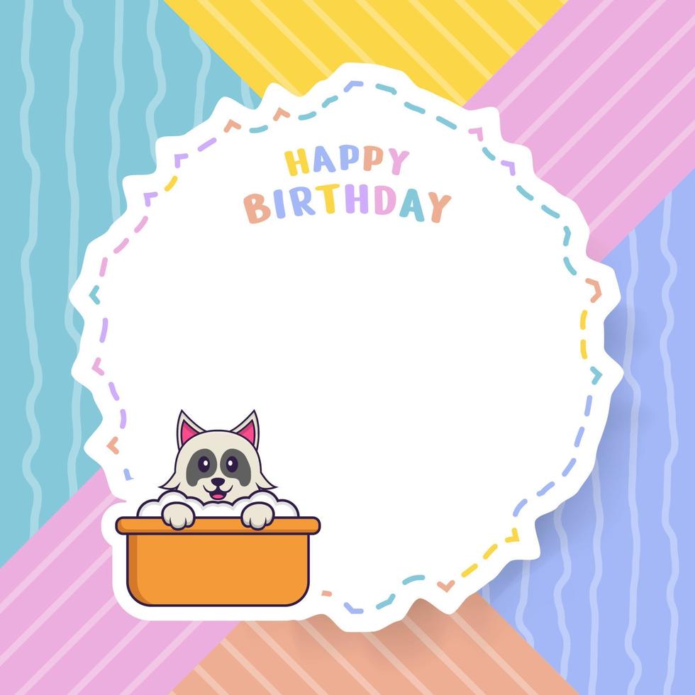 carte de voeux de joyeux anniversaire avec un personnage de dessin animé de chien mignon. illustration vectorielle vecteur