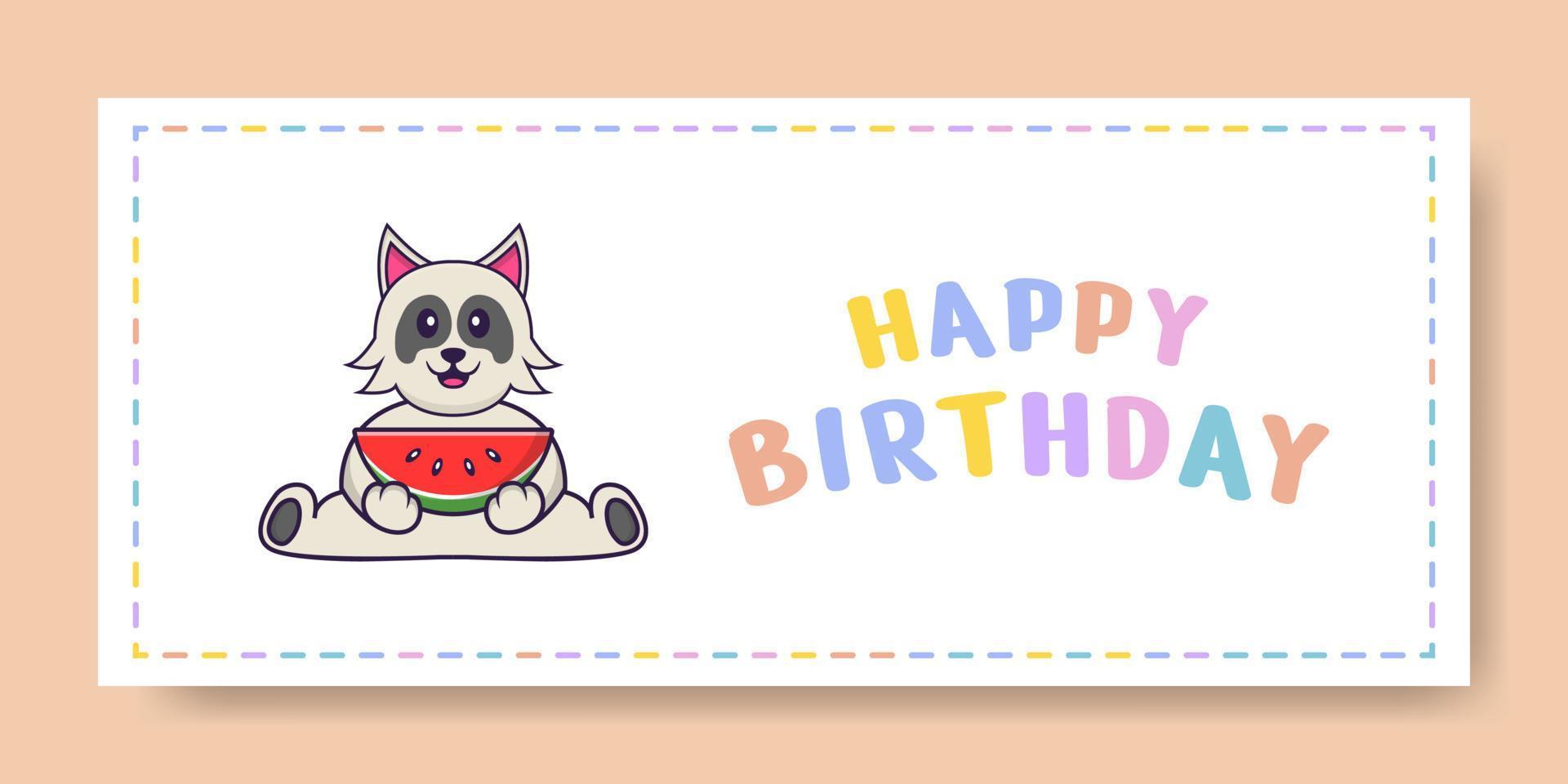 bannière de joyeux anniversaire avec un personnage de dessin animé de chien mignon. illustration vectorielle vecteur