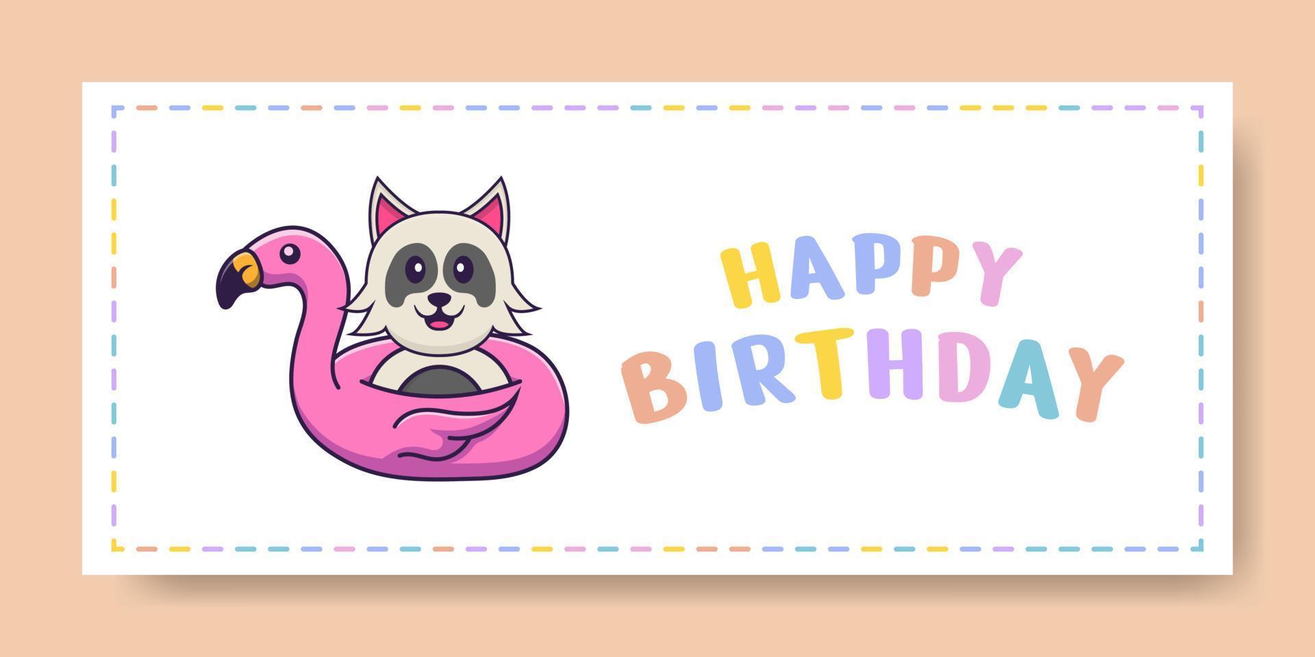 bannière de joyeux anniversaire avec un personnage de dessin animé de chien mignon. illustration vectorielle vecteur